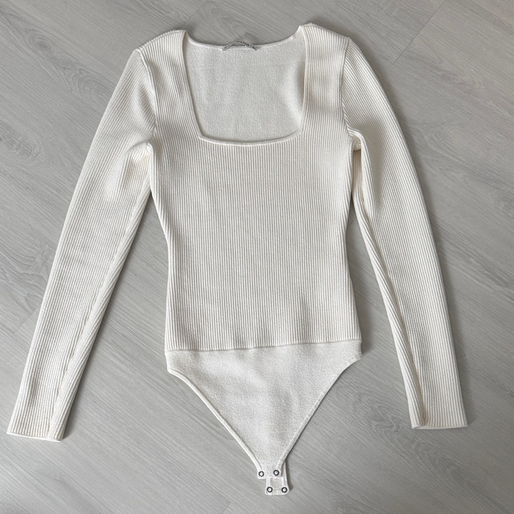 Abercrombie & Fitch Cream Ribbed Bodysuit